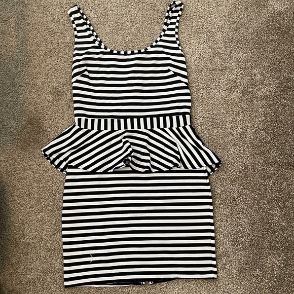 Bebe Striped Peplum Dress with Exposed Zipper - Picture 2 of 6